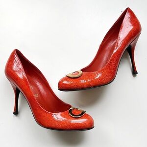 Bally Patent Heels Pumps Gold Logo